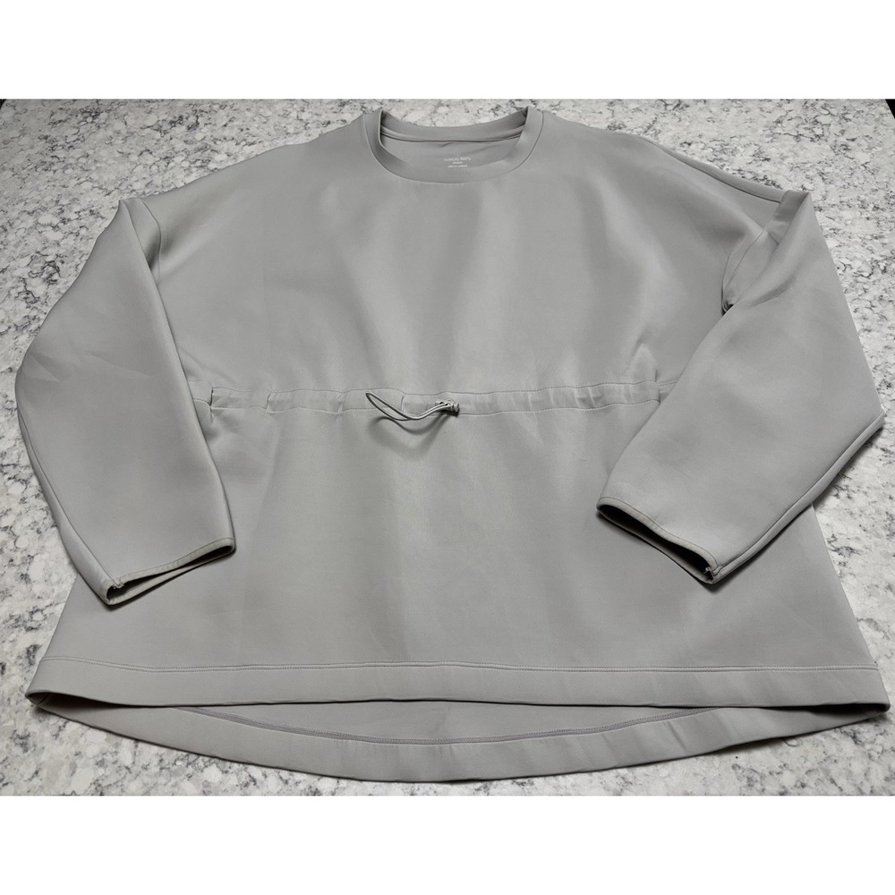 Sweaty Betty London Oversized Pullover Sweatshirt XL Gray Drawstring Hem Top